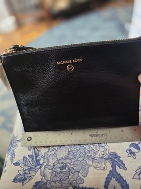Michael Kors Black Pebbled Leather Zip Wristlet with Gold Hardware